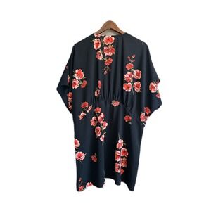 Maurices Floral Kimono Women S/M Black Red Excellent Open Front Dolman Sleeve
